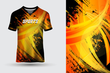 orange wavy abstract T shirt sports jersey suitable for racing, soccer, gaming, motocross, gaming, cycling