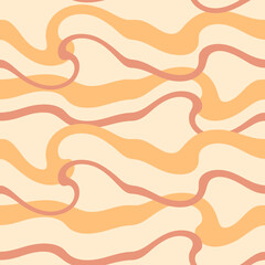 Abstract wavy seamless pattern in 1970s style. Groovy geometric print for tee, textile, paper, fabric. Trendy vector background for decor and design.