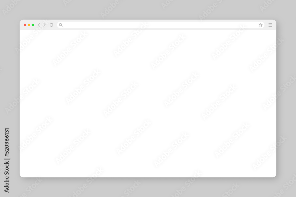 Poster blank web browser window with toolbar and search field. modern website, internet page in flat style.