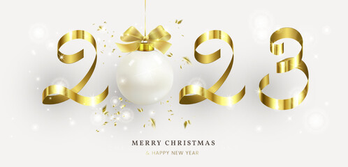 Happy New Year 2023. Merry Christmas. Golden design. - 520966303