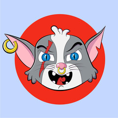 cartoon style cat with earring in ear