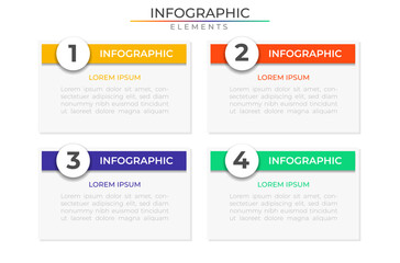 Four process infographic elements concept design vector with icons. Business workflow network project template for presentation and report.