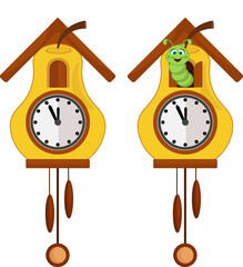 Wall clock in the form of a pear with a pendulum. Vector illustration.