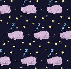 Violet cat sleeping on the dark blue sky with the stars pattern