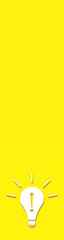 White light bulb on yellow background. Illustration of symbol of idea. Exclamation point inside light bulb. Vertical banner for insertion into site. Place for text cope space. 3D image. 3D rendering.