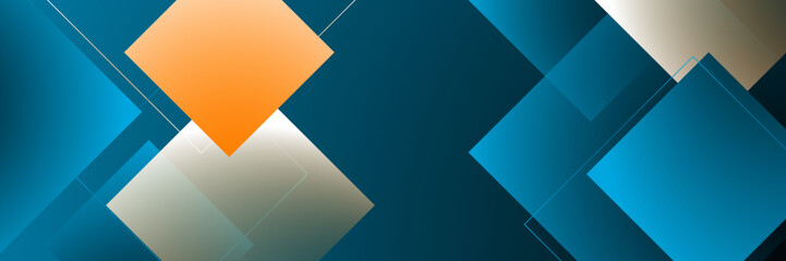 Obraz premium High contrast blue and orange glossy stripes. Abstract tech graphic banner design. Vector corporate background