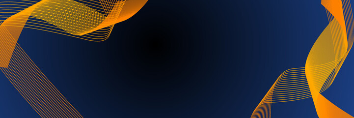 High contrast blue and orange glossy stripes. Abstract tech graphic banner design. Vector corporate background