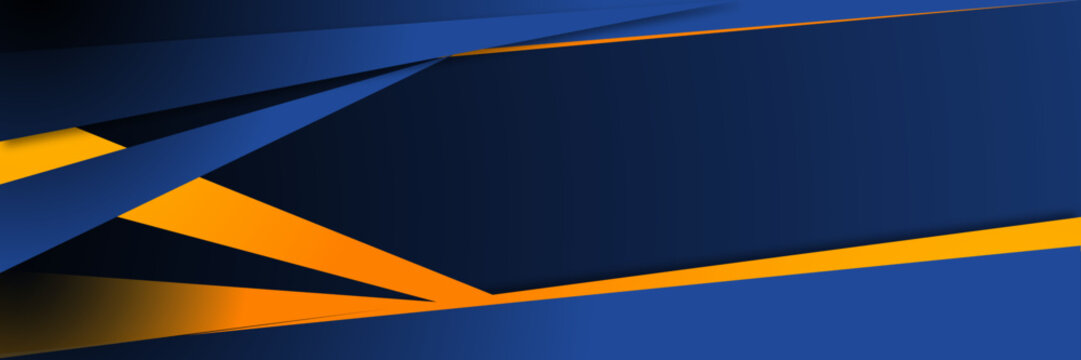 High contrast blue and orange glossy stripes. Abstract tech graphic banner design. Vector corporate background