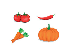 Vegetable icon collection. Tomato, chili, carrot and pumpkin design