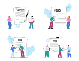 Company corporate culture and policies banner template flat vector illustration.