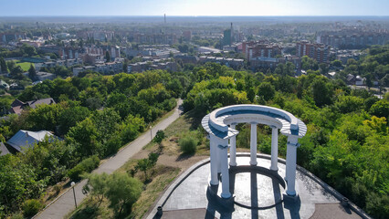 Top view of the gazebo and houses in the city of Poltava