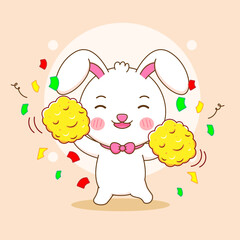Cute rabbit as a cheerleader. Bunny cartoon character illustration.