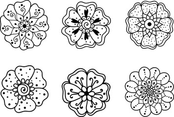 Black and white set with flowers. Vector flowers. Contour vector icons for the design of websites and interfaces, mobile applications, postcards, advertising, web design, logo, packaging, holidays.