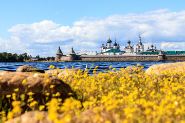 View of the Solovetsky Monastery from the side of the Holy Lake on a sunny summer day, Solovetsky Island, Arkhangelsk region, Russia