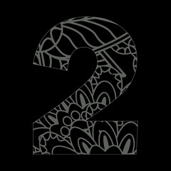 Colorful Number Coloring Page for Adult Ornamental Font Coloring Book for Kids Activity Learning