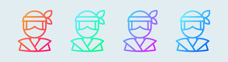 Ninja line icon in gradient colors. Japanese warrior signs vector illustration.