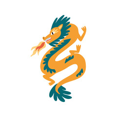 hand drawn flat chinese dragon. Chinese New Year, Chinese themed images for decorating paper, fabric, etc.