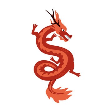 hand drawn flat chinese dragon. Chinese New Year, Chinese themed images for decorating paper, fabric, etc.