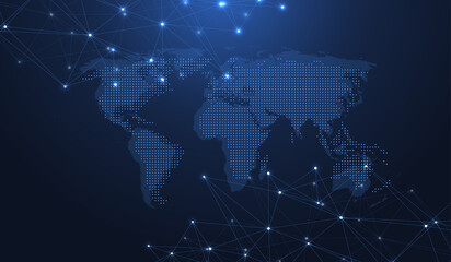 Global network connections with points and lines. Wireframe background. Abstract connection structure. Polygonal space background, illustration