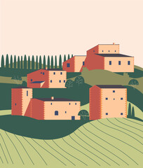 Mediterranean rural house architecture hot summer flat style vector illustration