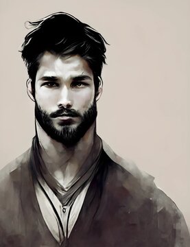 Le portrait d'un bel homme barbu