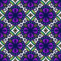 Retro geometric pattern in repeat. Fabric print. Damask style Seamless pattern background, mosaic ornament, vintage style. Design for prints on fabrics