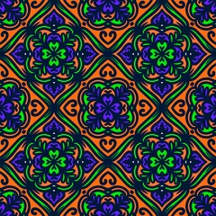 Fototapeta premium Retro geometric pattern in repeat. Fabric print. Damask style Seamless pattern background, mosaic ornament, vintage style. Design for prints on fabrics