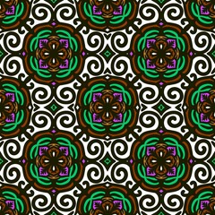 Retro geometric pattern in repeat. Fabric print. Damask style Seamless pattern background, mosaic ornament, vintage style. Design for prints on fabrics