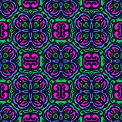 Retro geometric pattern in repeat. Fabric print. Damask style Seamless pattern background, mosaic ornament, vintage style. Design for prints on fabrics