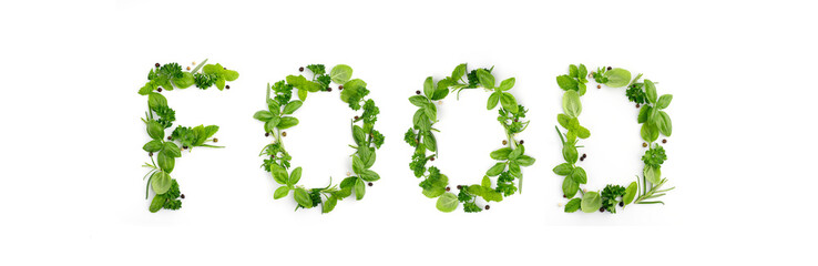 inscription from fragrant herbs on a white background