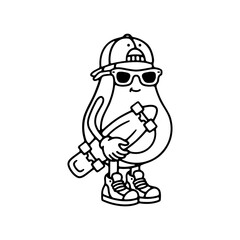 avocado with a skateboard in sneakers on a white background