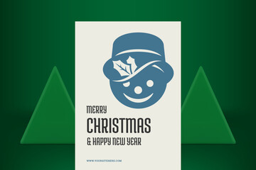 Merry Xmas vintage web greeting card smiling Christmas elf portrait in hat with mistletoe vector