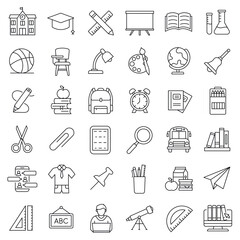 Education and back to school - 36 outline icons set. education, university, learning, studying, Equipment and tools