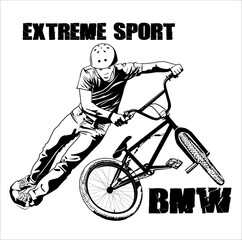 Extreme sport BMX rider in line art