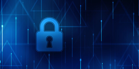Digital Padlock on abstract technology background, Technology security concept. Modern safety digital background. Protection system, Cyber Security and safety information, personal data concept