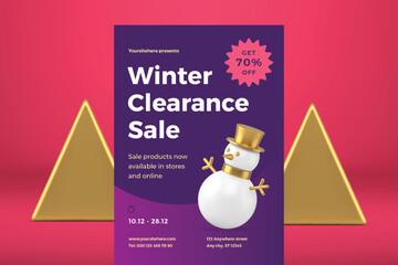 Winter clearance big sale shopping special offer advertising flyer template modern 3d icon vector