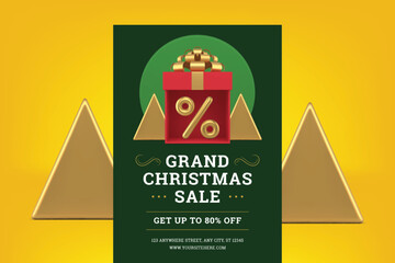 Premium Christmas sale red wrapped gift box advertisement flyer template realistic 3d icon vector