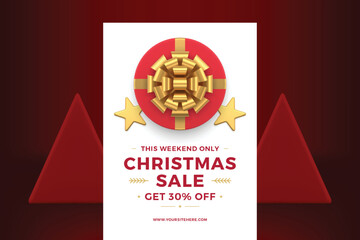 Christmas sale marketing special price white flyer template present design realistic 3d icon vector
