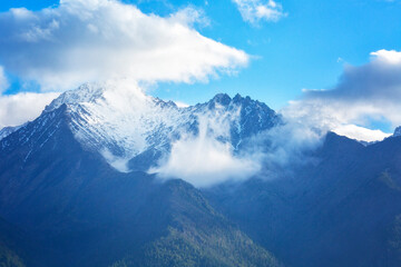 Mountain peaks and clouds. Close-up