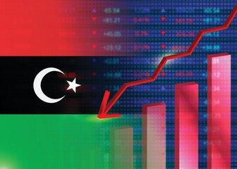 Economic crisis in v.Financial crisis concept.Libya flag with stock chart