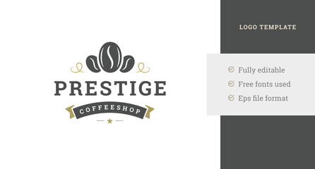 Coffeeshop logo design template fresh roasted coffee beans vintage vector