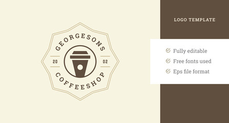 Abstract ornamental angled star coffee paper cup to go bistro cafe logo design template vector