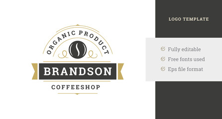 Coffeeshop premium vintage curved ornament logo template design festive ribbon vector