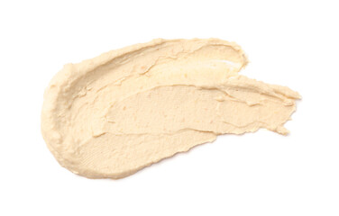 Smear of tasty hummus isolated on white, top view