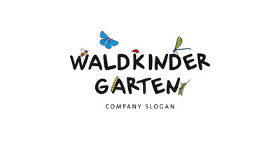 Fototapeta na wymiar Waldkindergarten Logo mit bunten Insekten, Projekt Kinder erleben Natur