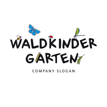 Waldkindergarten Logo mit bunten Insekten, Projekt Kinder erleben Natur