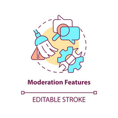 Moderation features concept icon. Commenting system attribute abstract idea thin line illustration. Assessment and control. Isolated outline drawing. Editable stroke. Arial, Myriad Pro-Bold fonts used