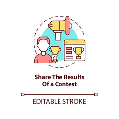 Share results of contest concept icon. Technique for embedded media abstract idea thin line illustration. Giveaway winner. Isolated outline drawing. Editable stroke. Arial, Myriad Pro-Bold fonts used