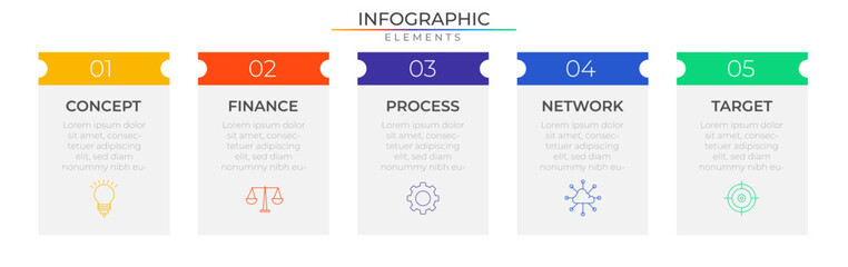 Business annual infographic elements concept design vector with icons. Workflow network project template for presentation and report.