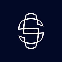 Letter S logo. Intertwined lines signature icon. Alphabet initial isolated on dark background. Lettering sign. Modern deco design, web, tech, corporate style characters. Geometric typography.